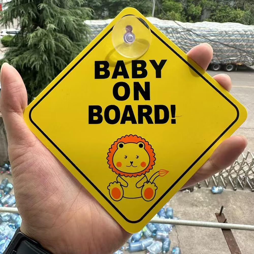 2Pcs Baby on Board Car Stickers，5"X5" Safety Signs Baby Safety Warning Decal，Baby on Board Warning Signs with Suction Cups，Bright Yellow for Reusable Baby Car Sticker image number 6