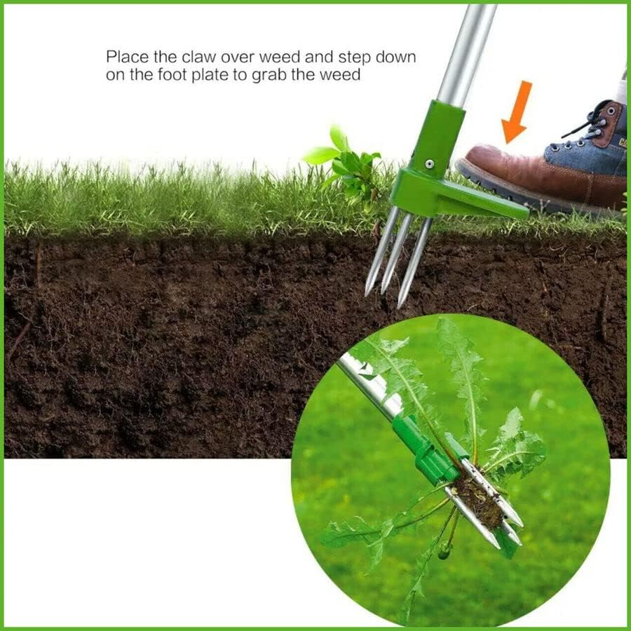Weed Puller Stand-Up Weeder Weed Puller Garden Golves Claws Weeder Twister Twist Pull Lawn Root Remover Tool - No Chemical Lawn Care Tool, Silver & Green image number 1