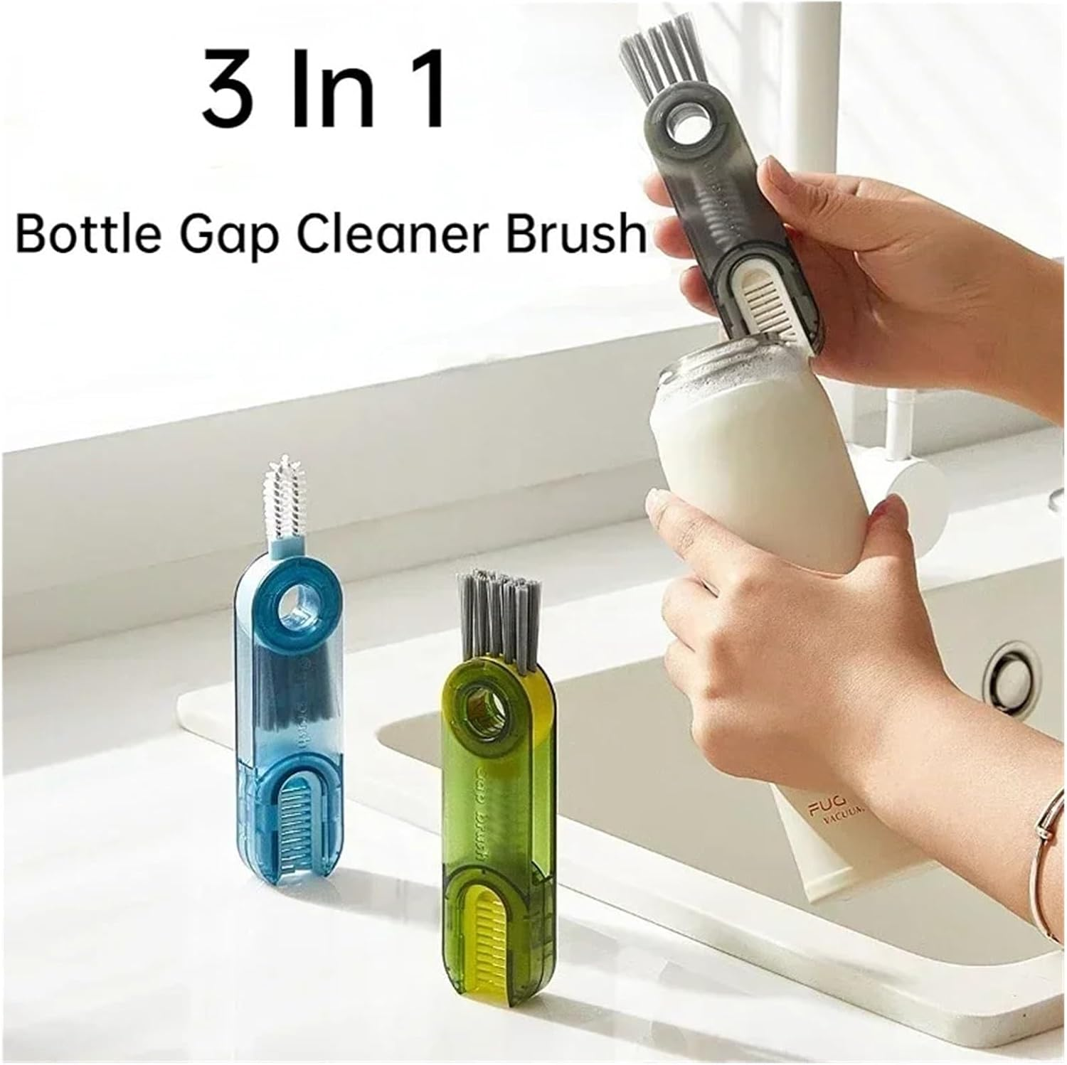 3 in 1 Water Bottle Brush Cleaner Set Hangable Multi-Functional Water Bottle Cleaner Brush for Tiny Bottle Cup Lid Detail Brush Straw Cleaner Tools Portable Kit for Home Durable Premium(3 Pcs) image number 4