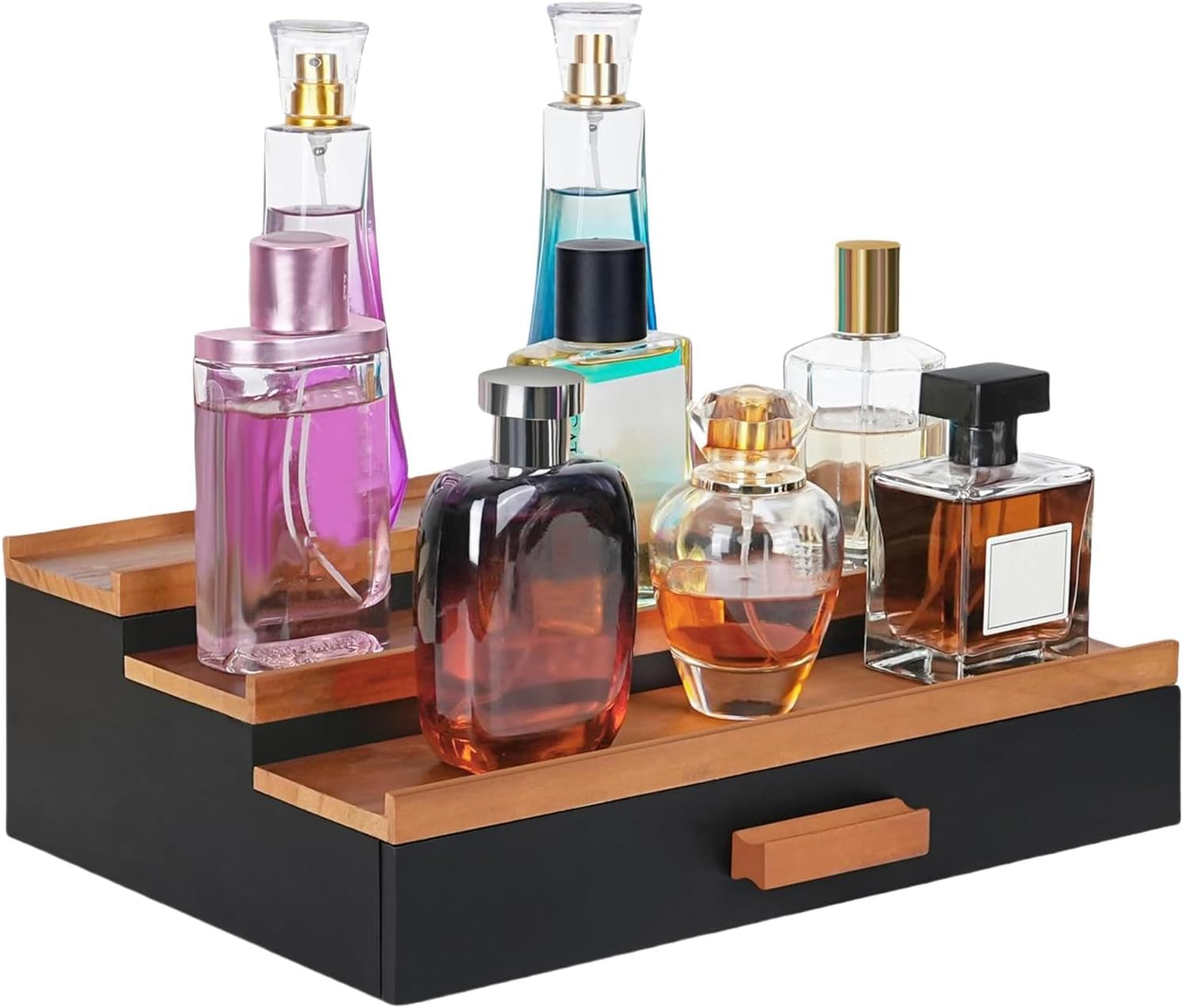 Perfume Organizer, 3 Tier Perfume Stand Shelf with Drawer, Home Storage for Cash, Bank Cards, Watches, Sunglasses, Fragrance