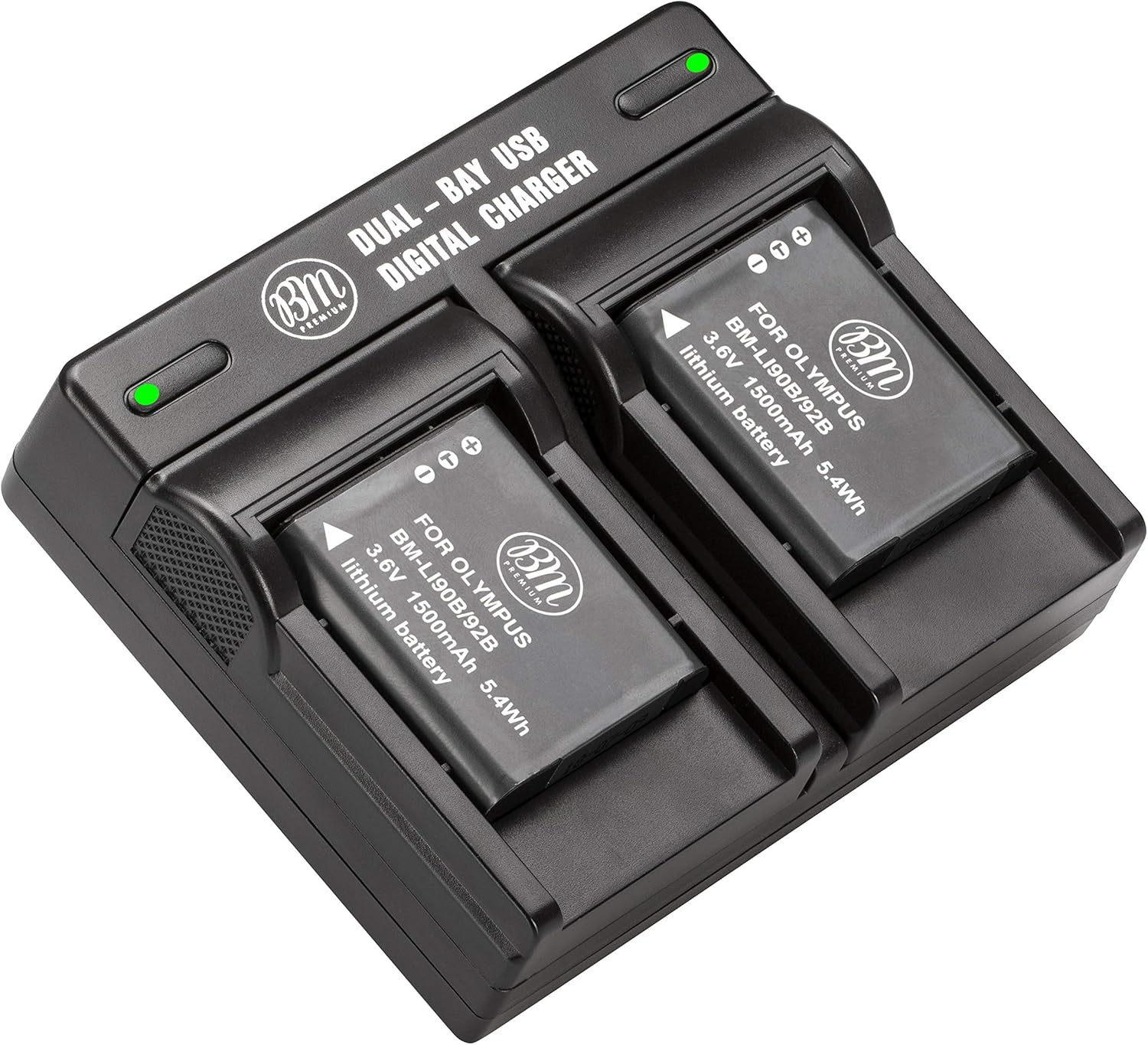 BM Premium 2 LI-90B, LI-92B Batteries and Dual Battery Charger for Olympus Tough TG-6, TG-5, Tg-Tracker, Tough SH-1, SH-2, SP100 IHS, Tough TG-1 Ihs, TG-2 Ihs, TG-3, TG-4, SH-50, SH-60, XZ-2 Ihs image number 1