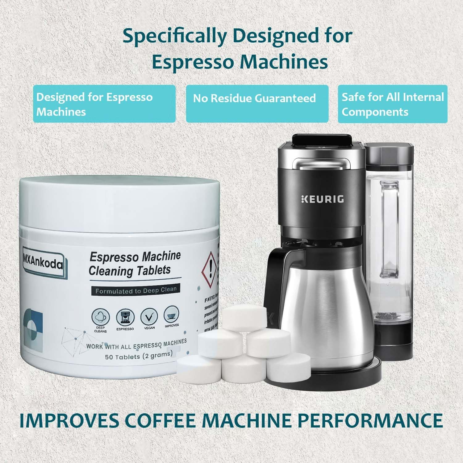 Coffee Machine Cleaning Tablets &ndash; 50 Count Espresso Coffee Maker Cleaner Tablets for Brevile, Delongh, Jura, Keurig, Nespres.O, Nnja, Miele, Gaggia, & More image number 6