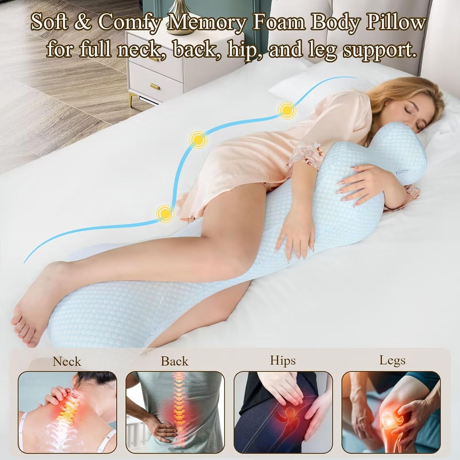 Mermaid Body Pillows for Adults, Cooling Long Pillow for Bed, One Piece Full Body Pillow, Big Memory Foam Firm Body Pillow for Side Sleepe, Soft Hugging Bodypillow for Pregnancy image number 5