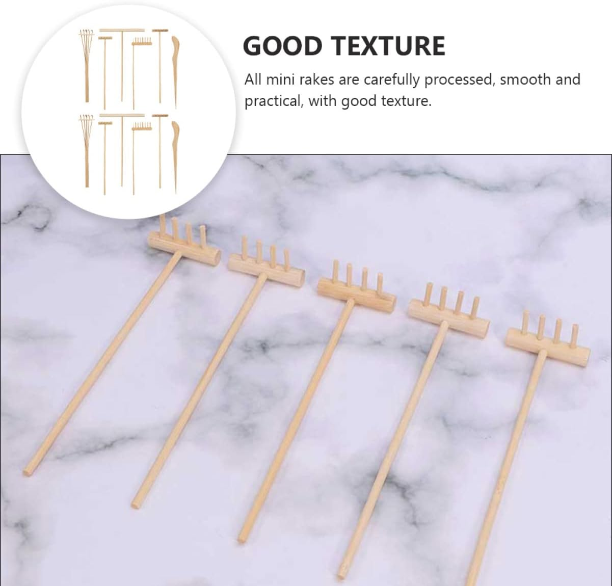 SAFIGLE 2Sets Zen Garden Rake Mini Bamboo Rake Sandbox Accessories Tea Tools Kit for Succulent Gardening Sandbox Play image number 1