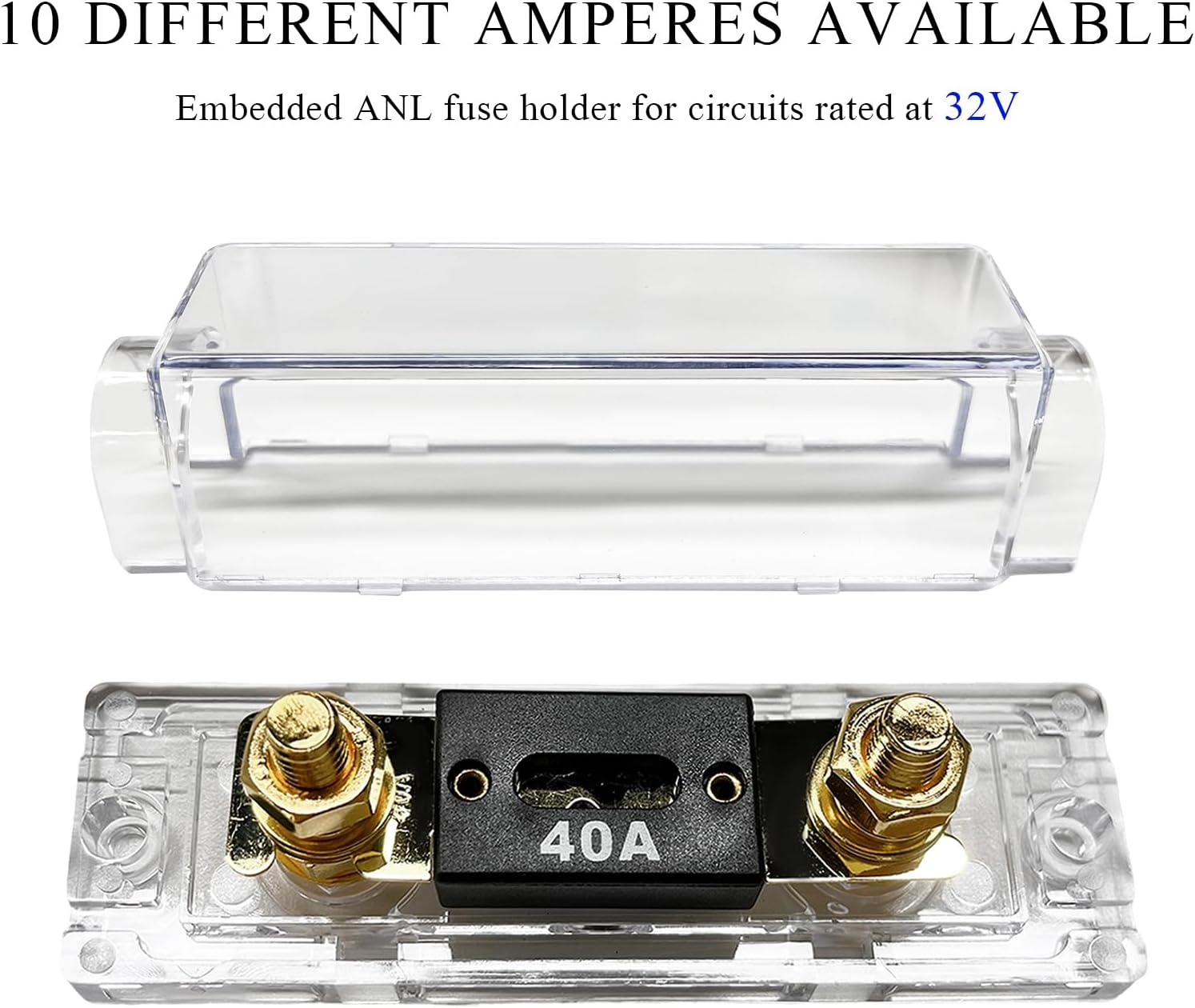 2 PCS ANL Fuse Holder with ANL Fuse, 0/2/4 Gauge AWG In-Line ANL Fuse Holder with 40 Amp Fuse, ANL Fuse & Fuse Holder Block for Alarm Audio Amplifier, Car Accessories (40A) image number 3