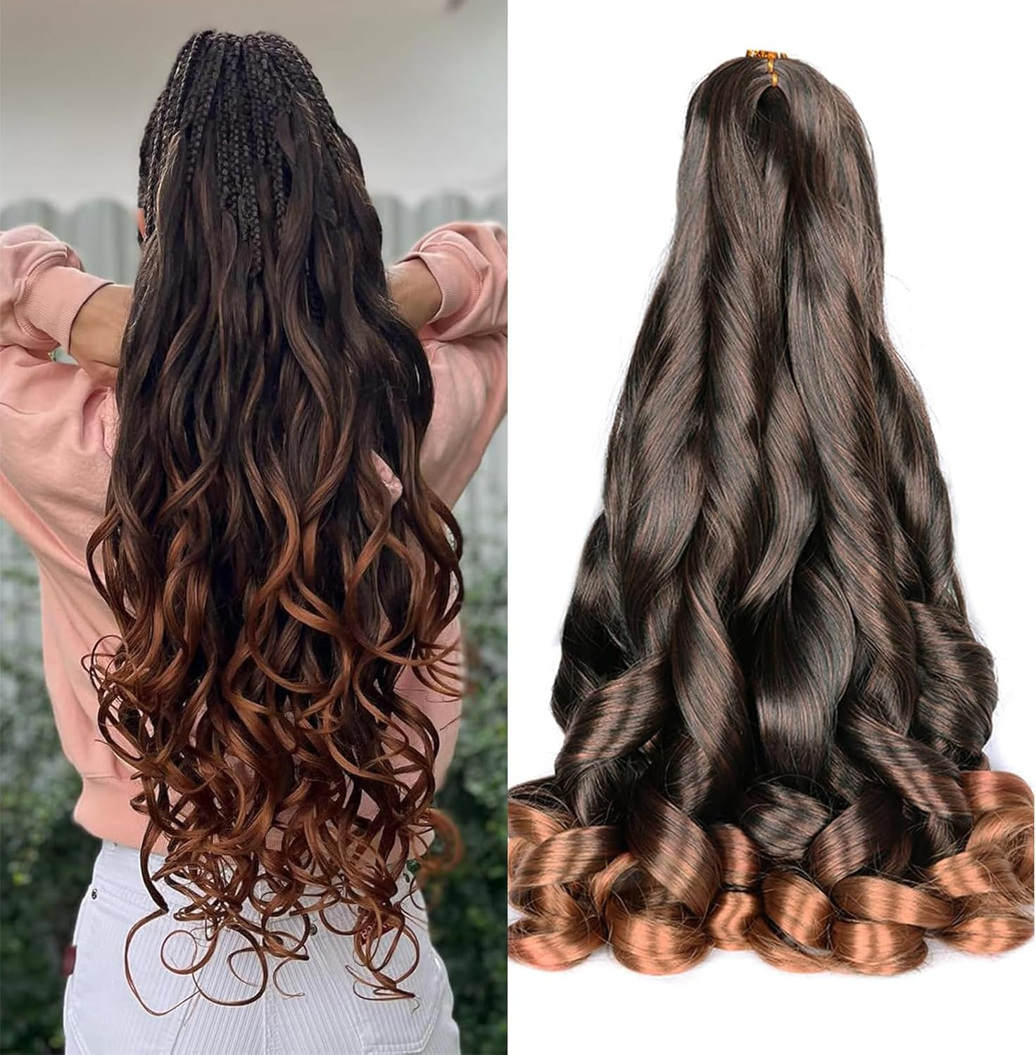 Wowcfyyds 8 Packs French Curl Braiding Hair 24 Inch Loose Wave Spiral Curly Braiding Hair Extensions 75G/Pack Soft French Curls Synthetic Hair Extensions for Braiding（33/30#）