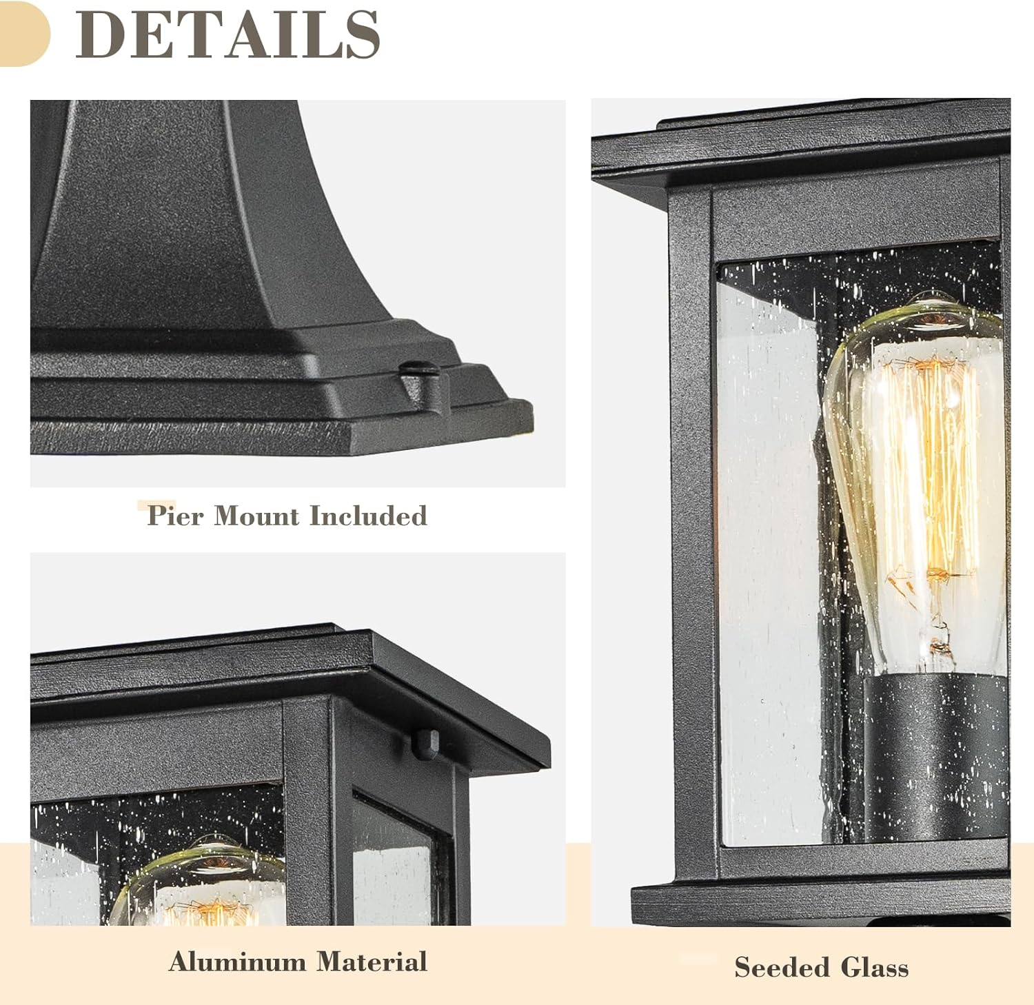 EMLIVIAR Black Post Light Outdoor, Waterproof Pillar Light Ideal for Patio, Pathway, Garden, Aluminum with Water Ripple Glass, AU1803EW1-P image number 1