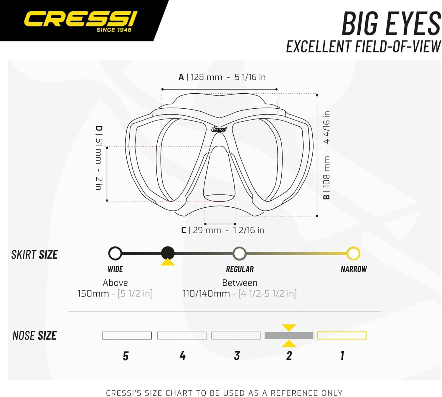 CRESSI Combo Big Eyes+Alpha U.D. - Unisex Mask Extraordinary Visibility Big Eyes and Dry Snorkel Alpha U.D. Ideal for Diving, Snorkelling, One Size image number 5