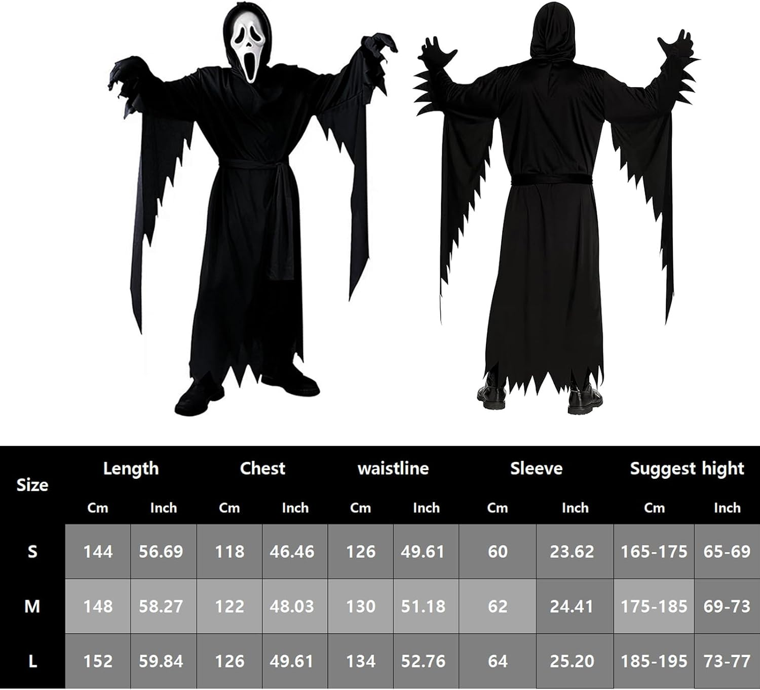 Scary Scream Costume Gostfaceing Costume Black Robe with Mask Mens Costume Halloween Cosplay Costume image number 4