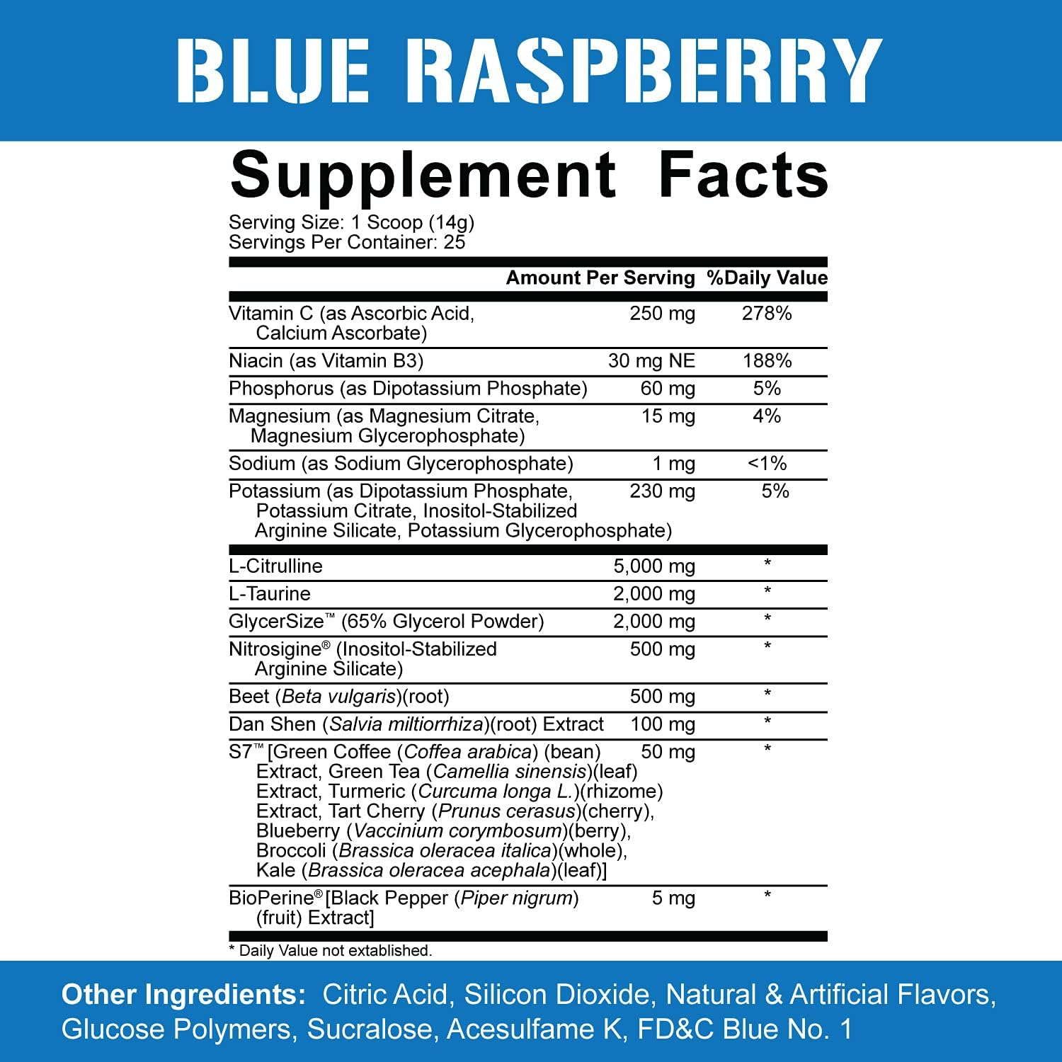 5% Nutrition Rich Piana Full AF Pre-Workout - Blue Raspberry | Zero Stims - Massive Pumps - Increased Blood Flow - Reduce Fatigue | Glycersize&trade; - Nitrosigine&reg; | - 25 Srvgs - 375G image number 4