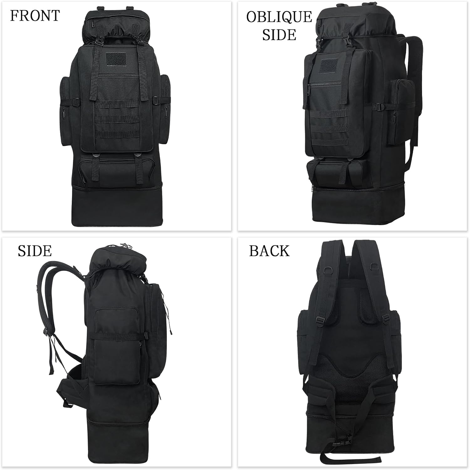 Lizbin 100L Hiking Backpack, Travel Backpack Military Tactical Backpack, Large Hiking Backpack, Travel Backpack for Women Men, Water Resistant Outdoor Sports Backpack, Adjustable Sport Bags (Black) image number 6