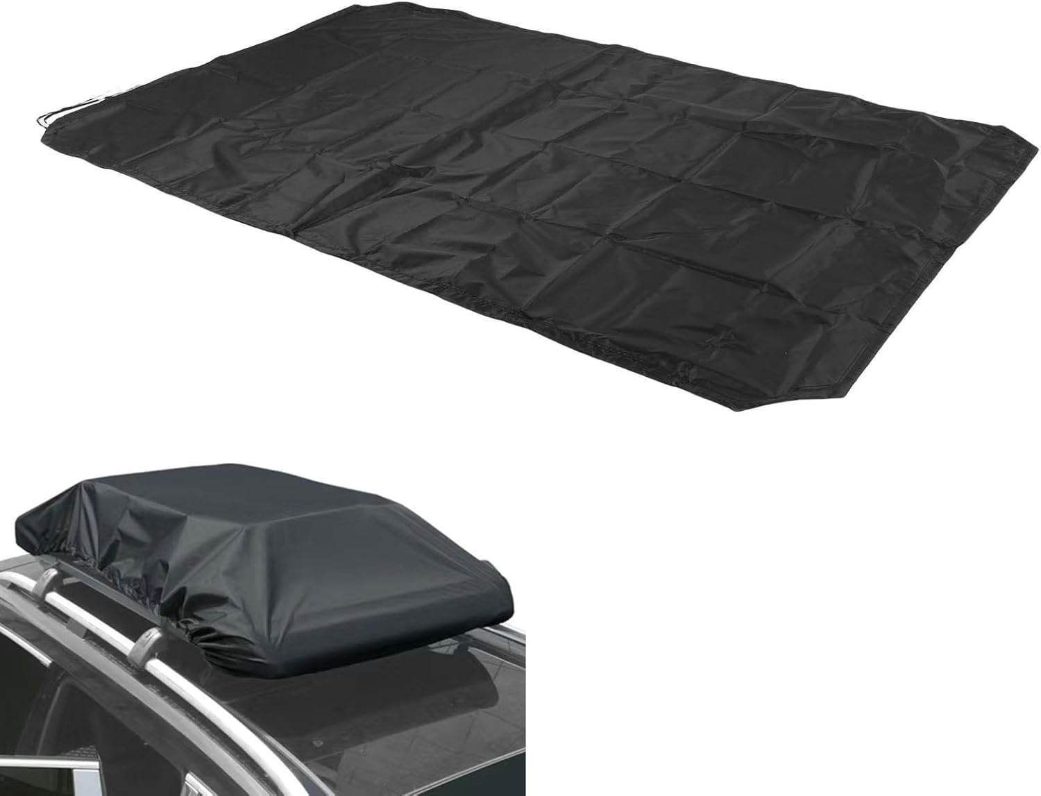 Car Roof Box Cover, Car Roof Cargo Cover Car Top Luggage Rack Cover Waterproof 210D Silver Oxford Cloth for SUV Travel with Adjustable Drawstring Storage Bag (230 * 145Cm) image number 3