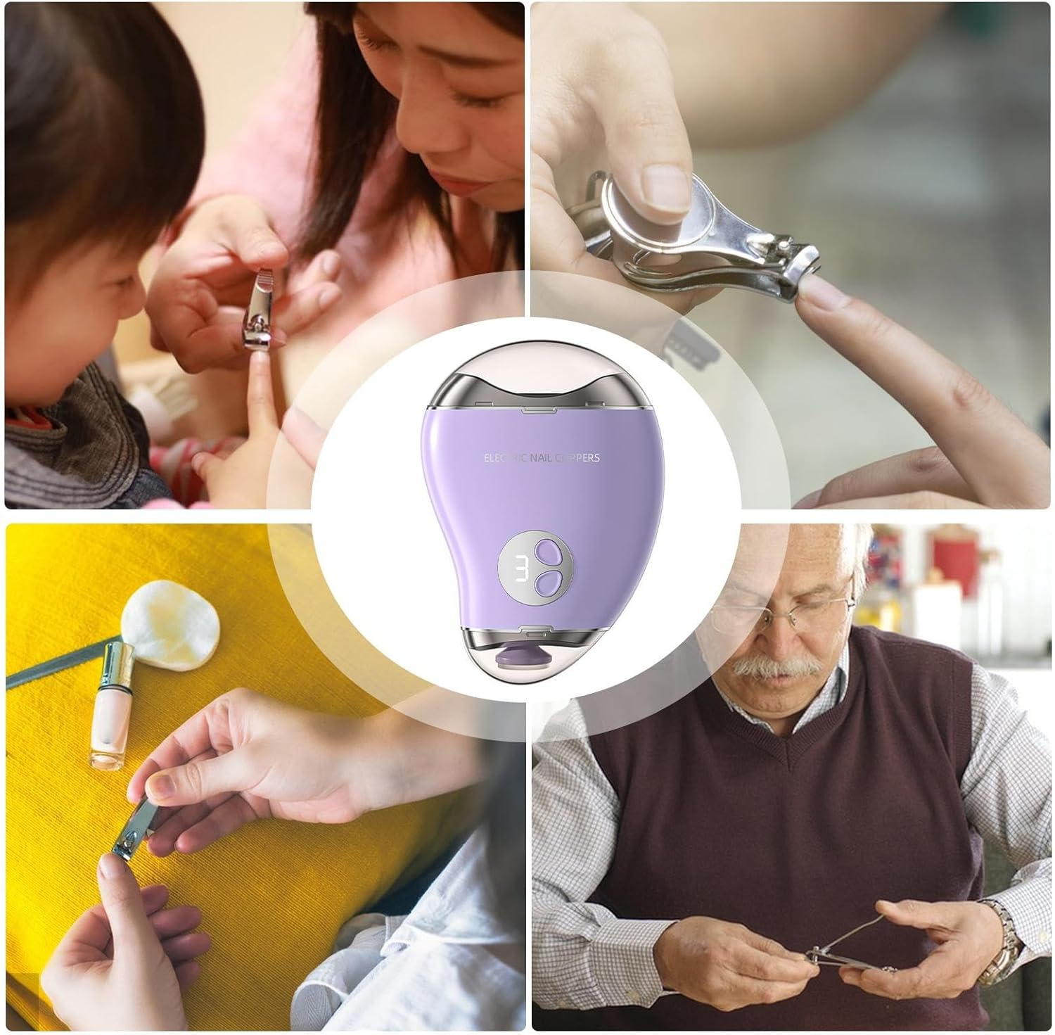 Adults Electric Nail Trimmer, Double- Toe Nail Cutter with 3-Speed Display, Safe Mango Shape Design for Thick Nails, Double-Head Nails Grinder Safe for Travel, Home Use image number 5