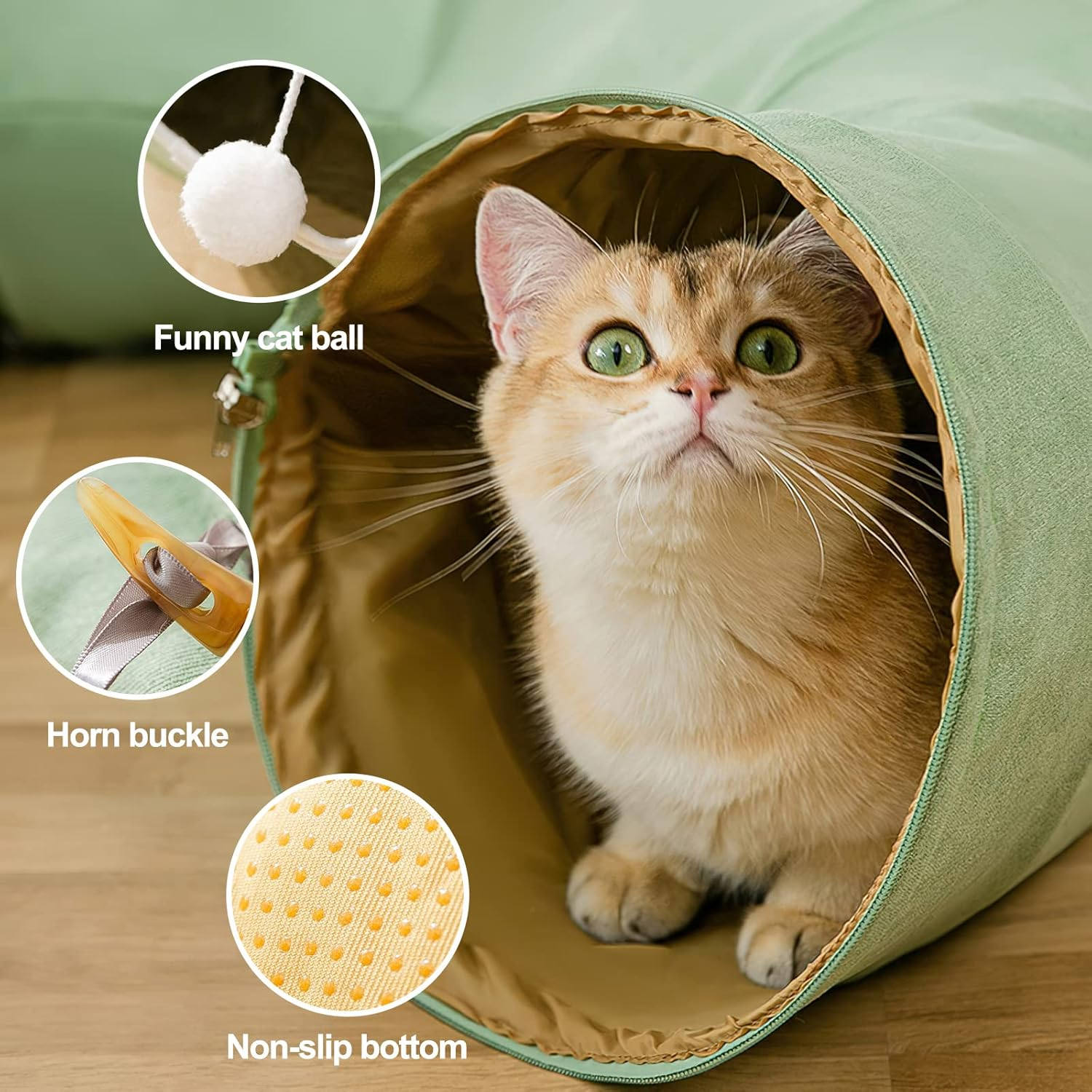 Galat&eacute;e Cat Tunnel, Cat Bed for Indoor Use, Pet Cave Bed with 1 Hanging Scratching Balls, Foldable round Cat Tunnel, Cat Tunnel Bed (Blue) image number 6
