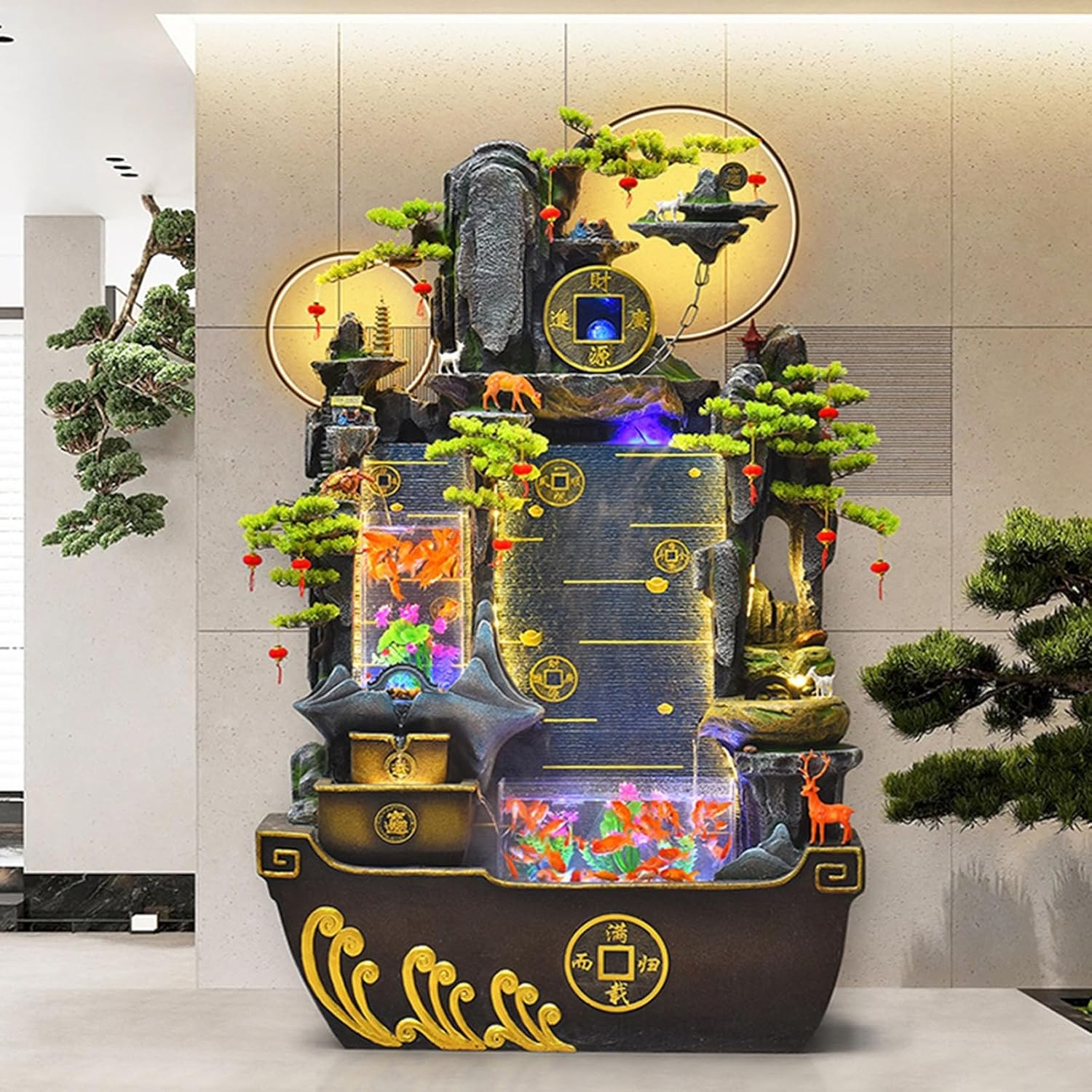 Outdoor Fountain Floor Standing Fountain for Living Room with Fish Pond, Office Lobby Decor with Rockery Waterfall, for a Serene Home Environment(Small)