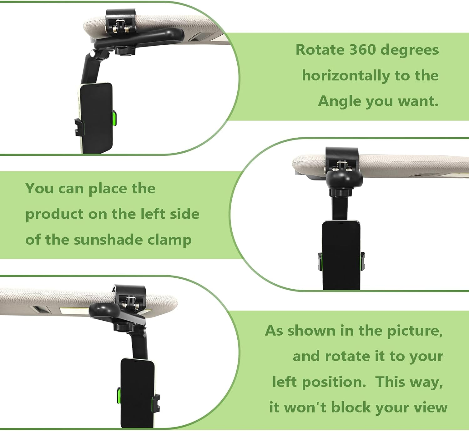 Sun Visor Car Phone Holder, 360&deg; Rearview Phone Holder for Car Sun Visor, Retractable Car Phone Mount Compatible with Iphone/Android/Samsung