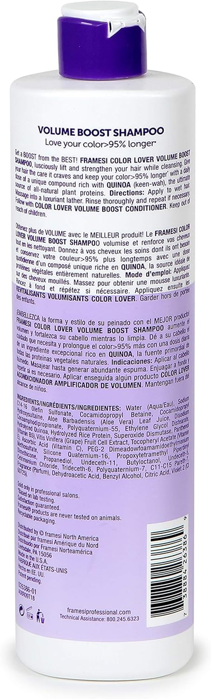 Framesi Color Lover Volume Boost Shampoo, 16.9 Fl Oz, Sulfate Free Shampoo, Color Treated Hair image number 3
