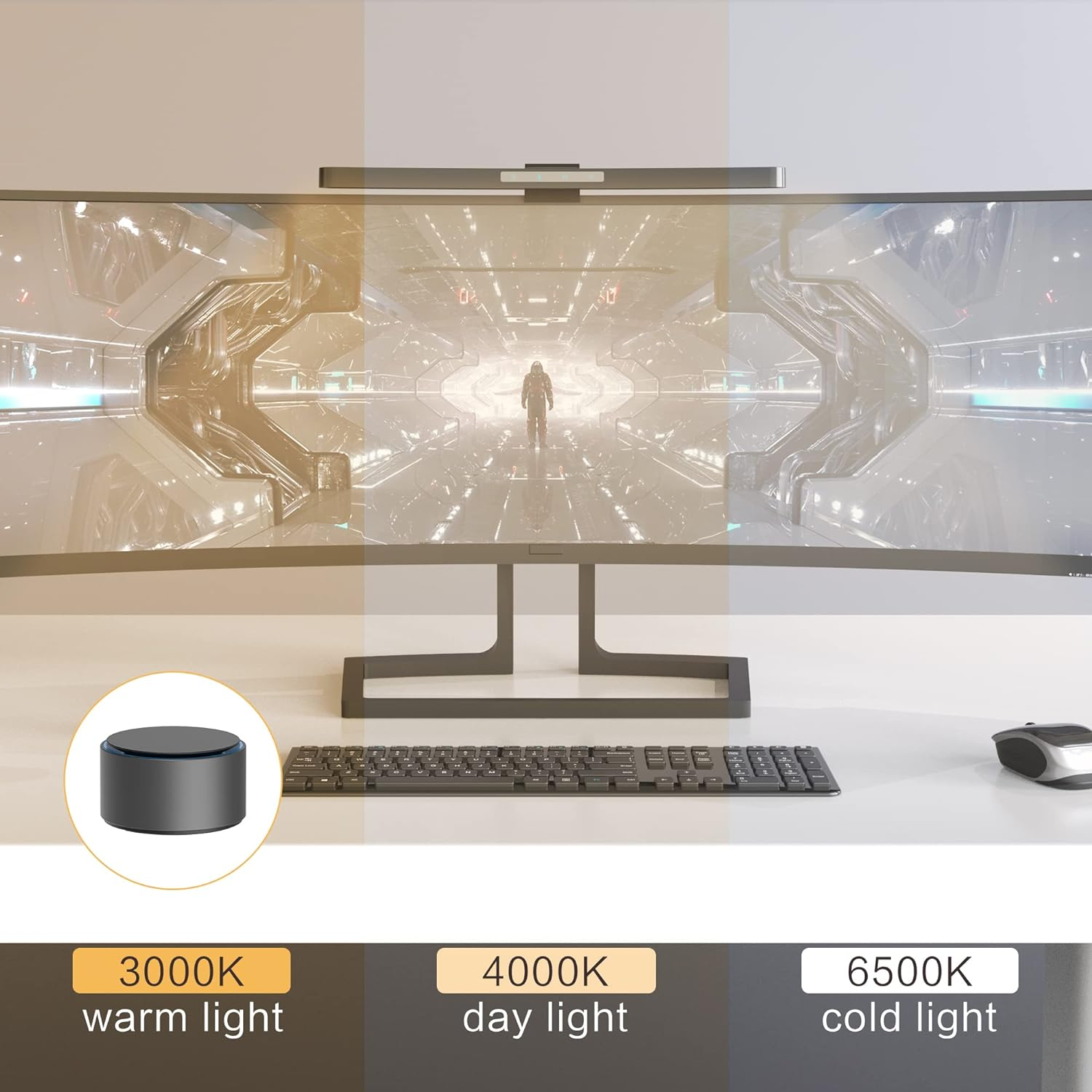 ONWAY Curved Monitor Light Bar with Wireless Remote,Monitor Light Bar with Auto-Dimming and Camera Base,Applicable to All Screens. No Screen Glare,For (Basic) image number 3