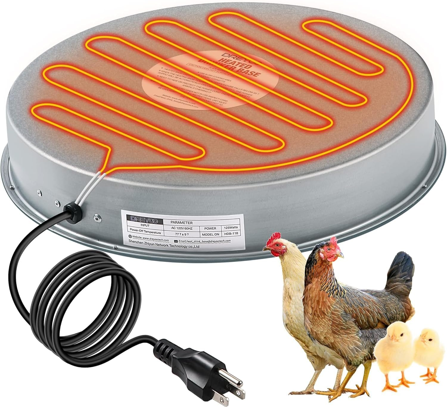 Poultry Drinker Heated Base, Chicken Coop Heaters, Outdoor Pet Cage Warmer, Pet Water Heater for Metal Poultry Founts, Sliver image number 1