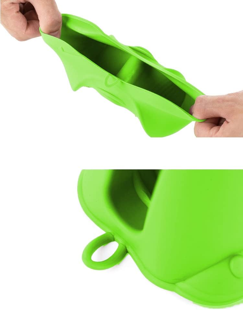 Belmalia 2 X Silicone Oven Pot Holder, Silicone Oven Glove, Oven Glove, Oven Glove, Heat Resistant, Frog Green Design image number 3