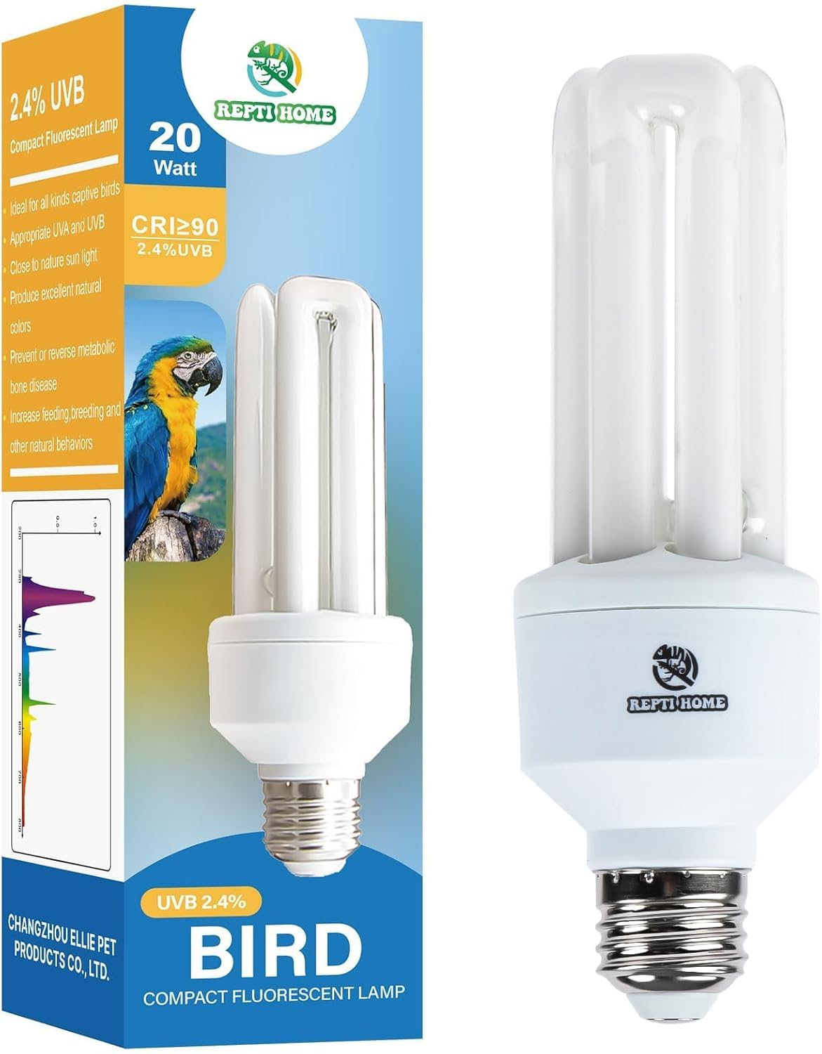 20 W Bird Lamp 2.4% UVB, E27 Compact UVA UVB Lamp for Birds, Parrots, Various Birds image number 3