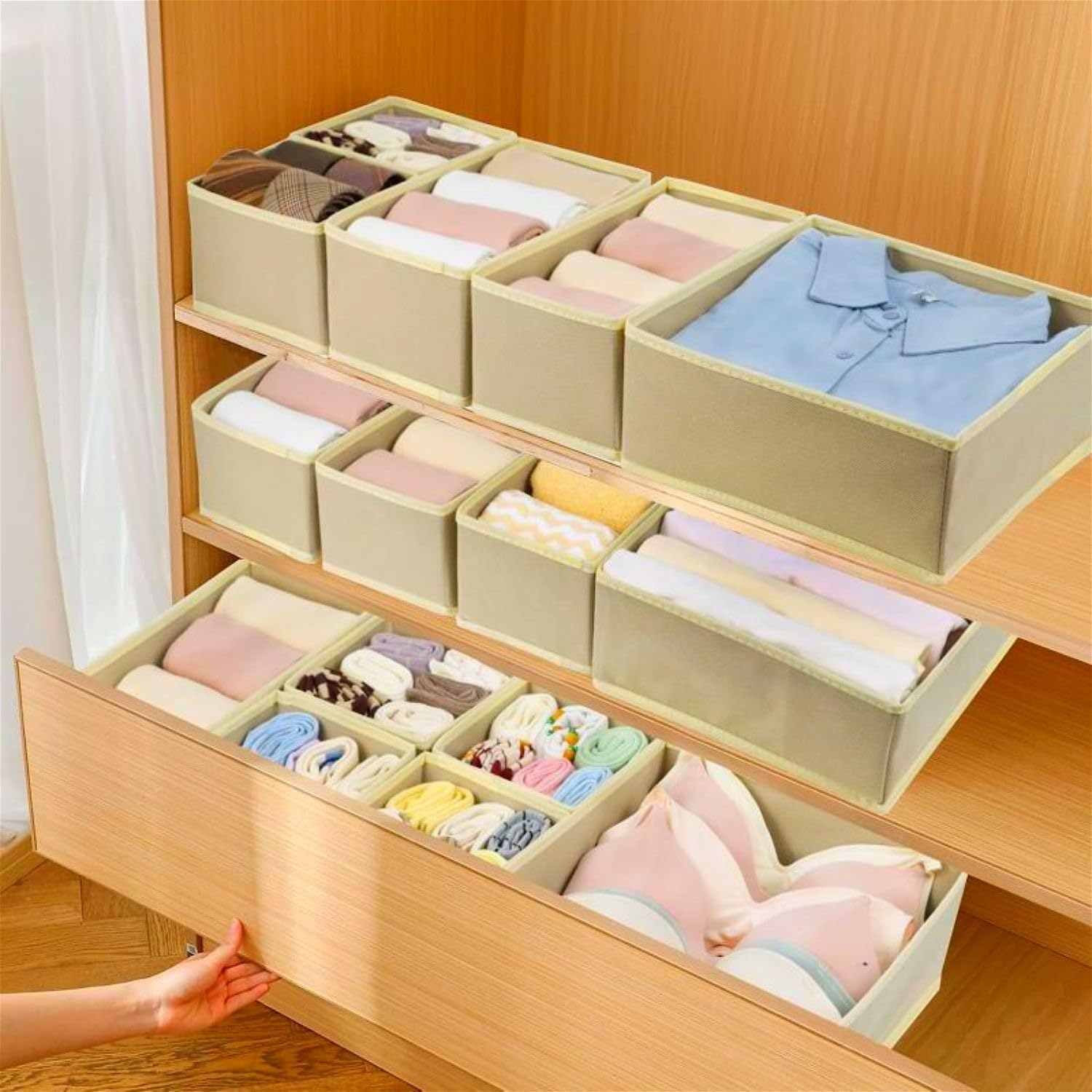 12 Pack Draw Organiser, Foldable Drawer Organiser, Drawer Dividers Storage Bins, Nursery Drawer Organiser, Closet Organiser for Clothes, Underwears, Baby Clothing, Socks, Bra, Towels, Ties