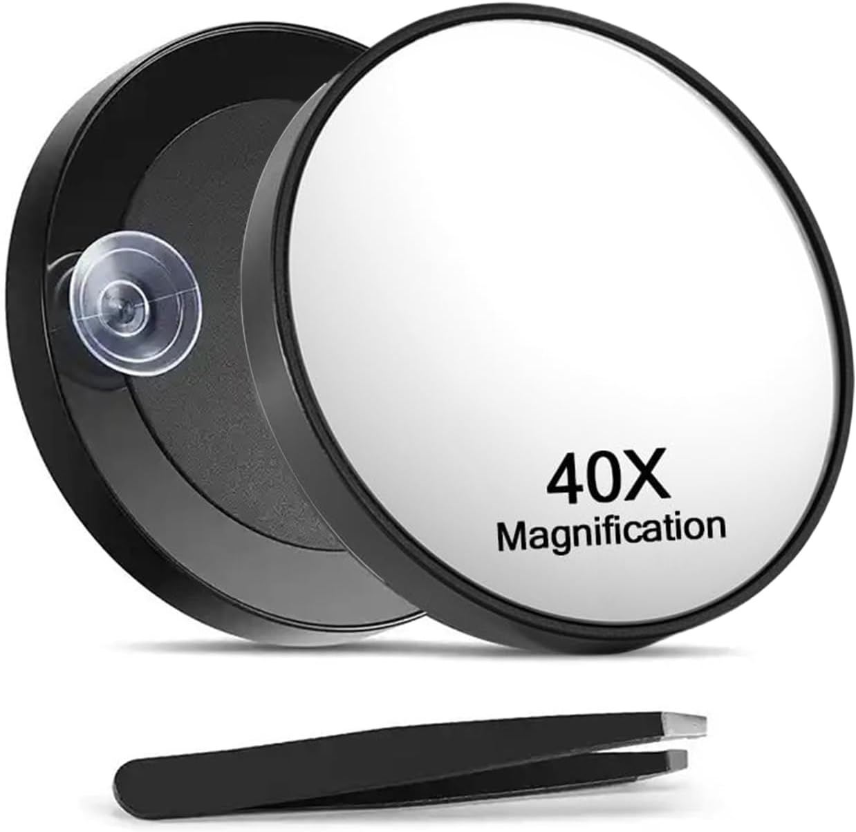 Cosmeria 40X Magnifying Mirror with Suction Cups and Tweezers Set, Cosmetic Mirror with Strong Magnification for Precise Makeup and Eyebrow Plucking