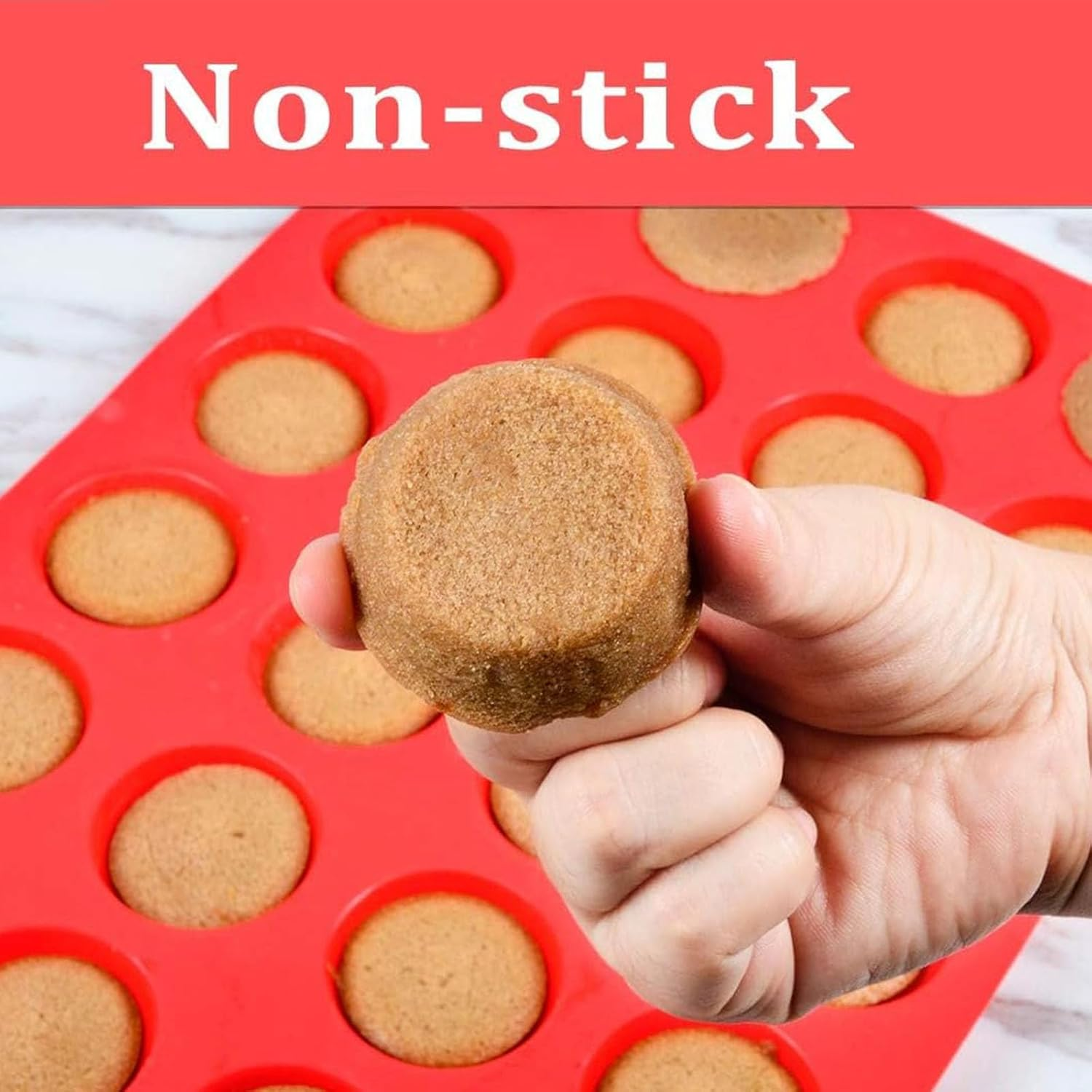Silicone Muffin Pan Mini 24 Cups Cupcake Pan,Non-Stick BPA Free Muffin Pan Cupcake Bakeware Baking Mould Great for Making Muffin Cakes, Tart, Easy-Release Non-Stick Tray (Red, 1Pcs) image number 5