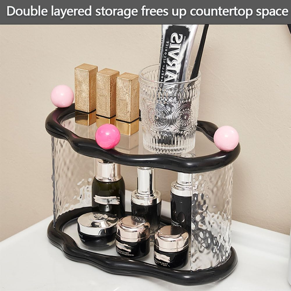 2-Tier Cloud-Inspired Acrylic Organizer &ndash; Black Vanity Storage Rack for Bathroom, Bedroom, and Dressing Table, Perfume Makeup Skincare Cosmetic Holder image number 1