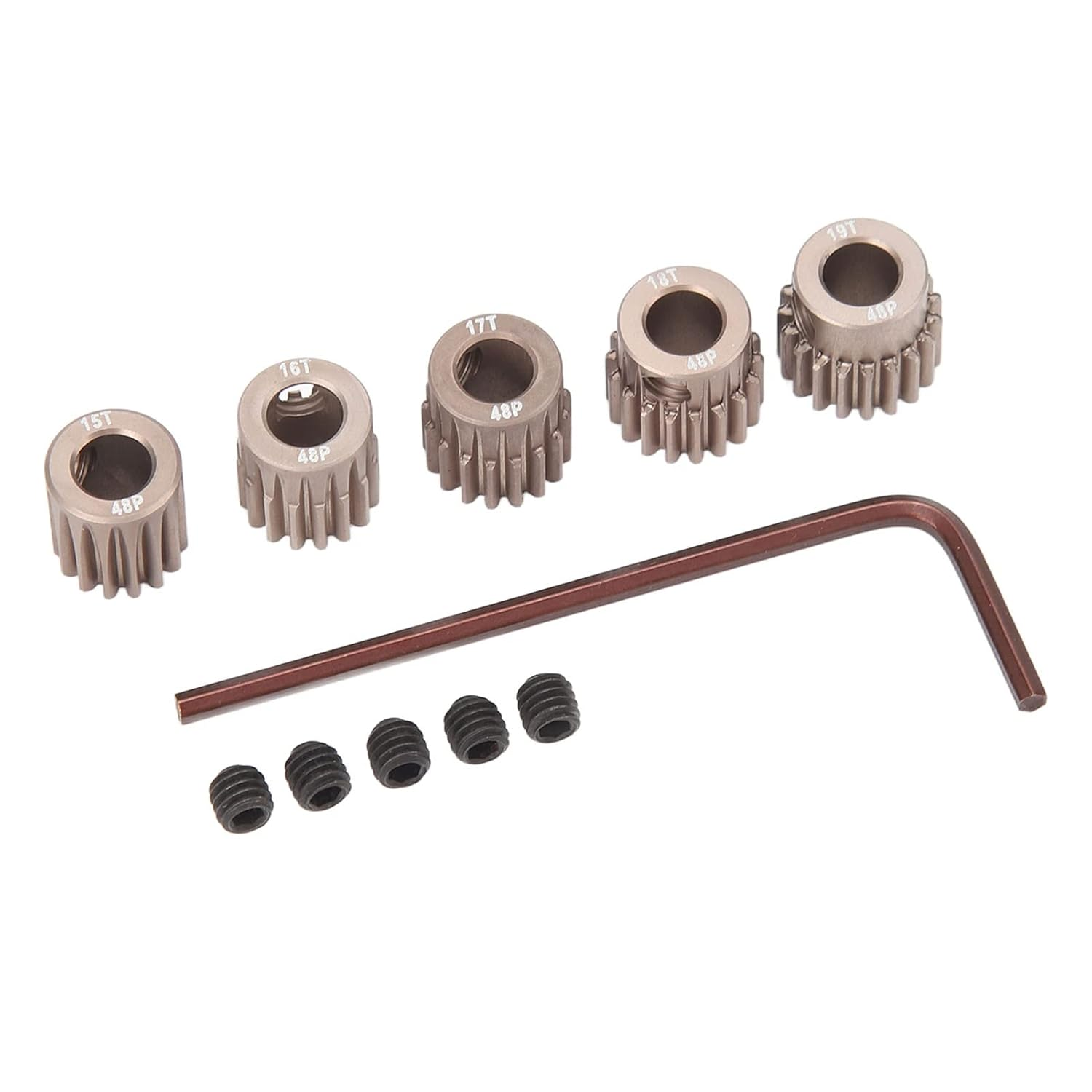 48P Pinion Gear, 7075 Aluminium Alloy 1/10 RC Pinion Gear 15T 16T 17T 18T 19T Pinion Motor Gear Fit for 5Mm Shaft, Stable Operation 48DP Motor Pinion Gear with L Shaped Wrench image number 1