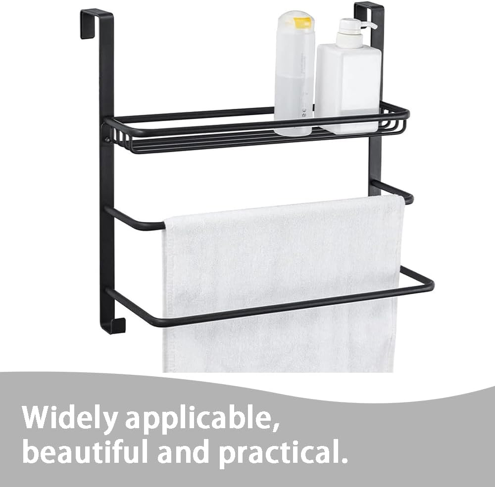 3-Tier Door Towel Rack,Large Capacity Organizer,Behind Door Towel Bar,Punch Free Pylons,Bathroom Storage Shelves,Wall Mount Towel Holder,For Shower Room