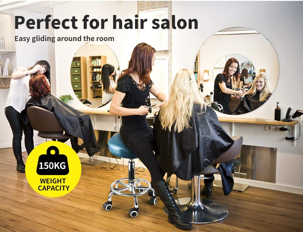 LEVEDE round 360&deg; Swivel Salon Stool, PU Leather 50-65Cm Height Adjustable Barber Stools, Rolling Chair for Home, Office, Spa, Lab (Teal) image number 1