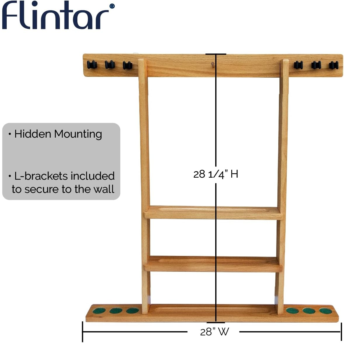 Flintar Wall Cue Rack, Premium Billiard Pool Cue Stick Holder, Made of Solid Hardwood, Improved Direct Wall Mounting, Cue Rack Only (Cues, Balls and Ball Rack Not Included), Oak Finish - Mahogany image number 5