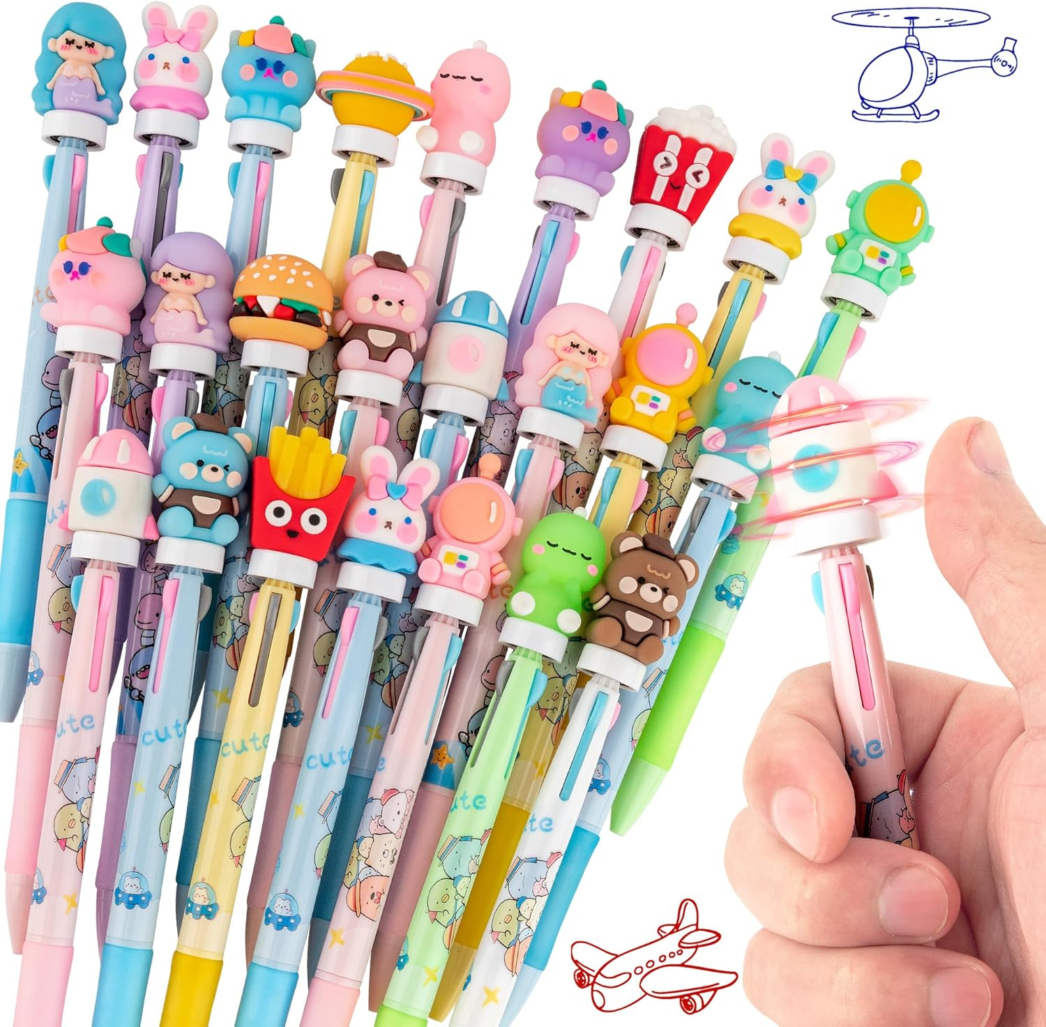 24 Fidget Spinner Multicolor Pen in One 3-In-1 | Fun Cute Pens for Kids & Adults | Stress Relief Rotating Pen 0.5Mm | Perfect for School, Office, Home, Birthday Gifts image number 5