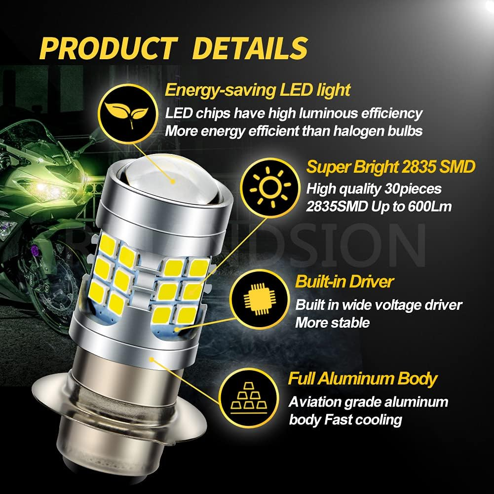 Ruiandsion H6M Light Bulb DC 6V P15D-25-1 Super Bright 2835 30SMD Chips P15D Motorcycle Light Bulb with High Low Beam,White image number 6