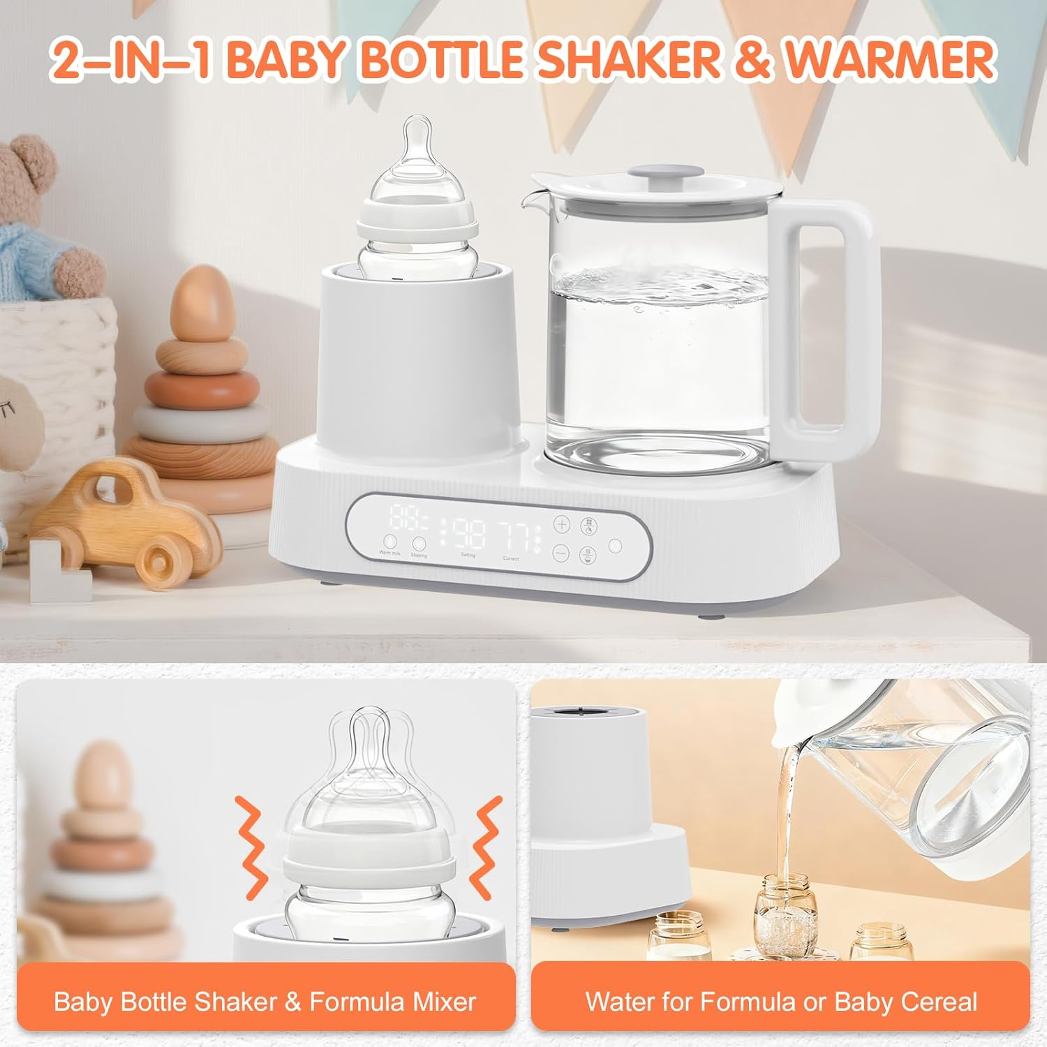 Advwin 2 in 1 Baby Bottle Milk Warmer & Shaker, Fast for Breastmilk & Formula, with Accurate Temperature Control, LCD Display, Timer, Off-Center & Smart Dual-Direction Mixing, Fits All Bottles image number 3