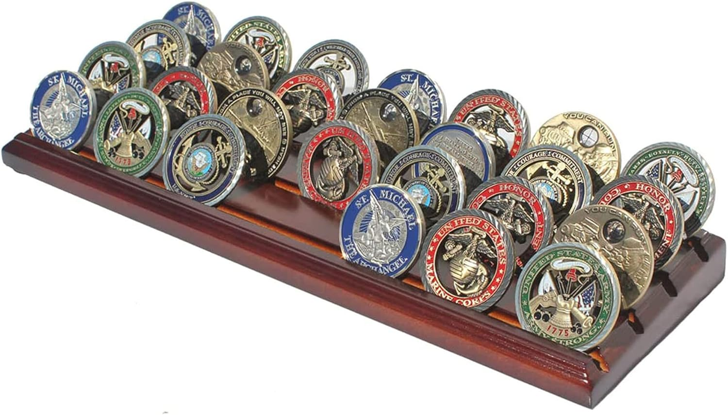 Military Challenge Display Coin Holder Stand Walnut Finish CN7