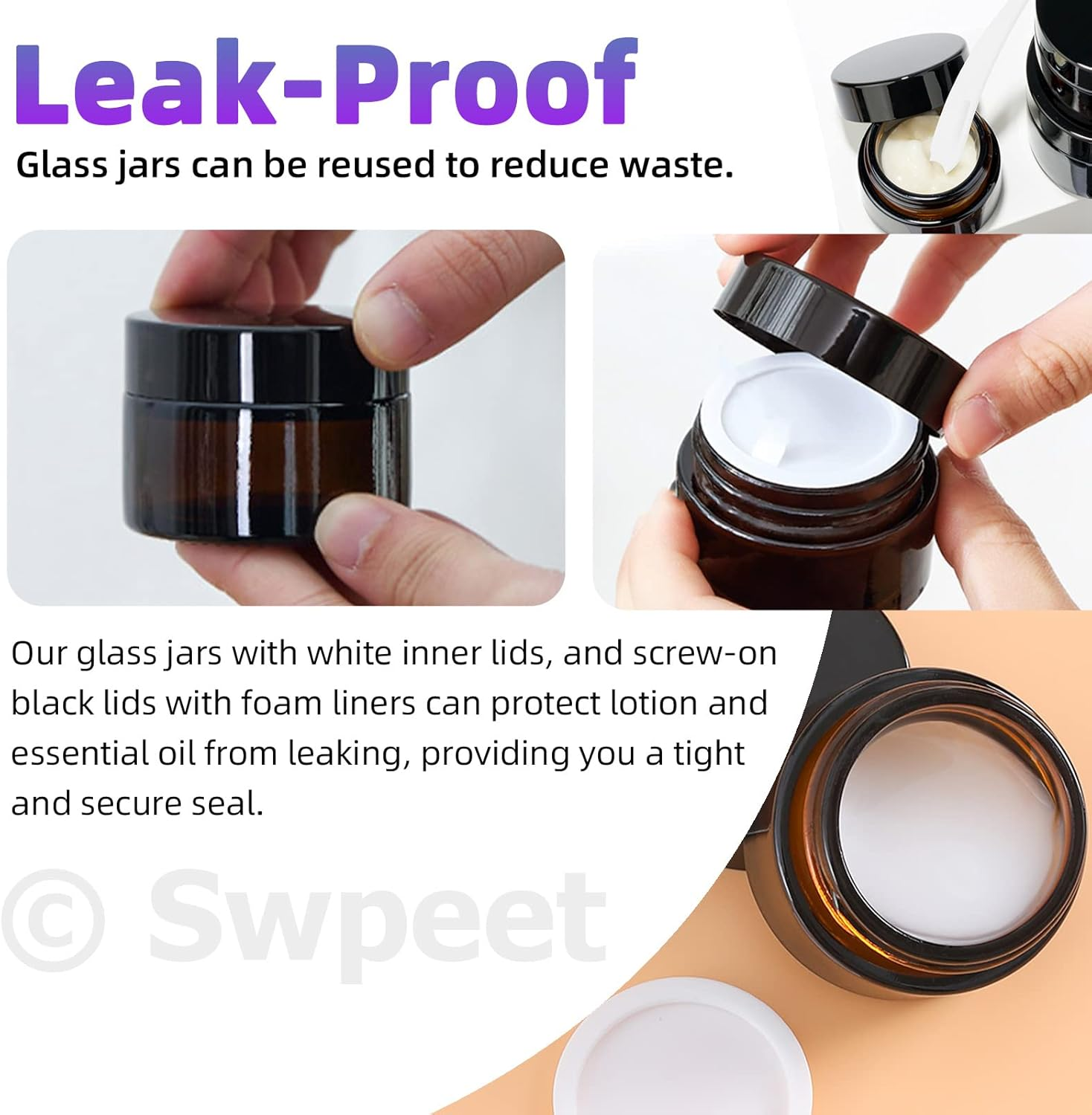 Swpeet 40 Packs 0.18Oz 0.35Oz 0.7Oz Amber Glass Jar with Lid and Plastic Spoon Assortment Kit, round Containers Cosmetic Glass Jars with Inner Liners and Lids Travel Jars Cosmetic Containers image number 1