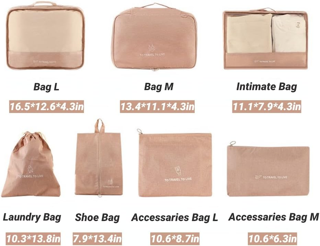 OEIPSMK 7 Set Packing Cubes for Suitcases, Lightweight Travel Bags Organizers for Carry On, Luggage Packing Organizer Bags for Travel Essentials Travel Accessories (Beige), Navy