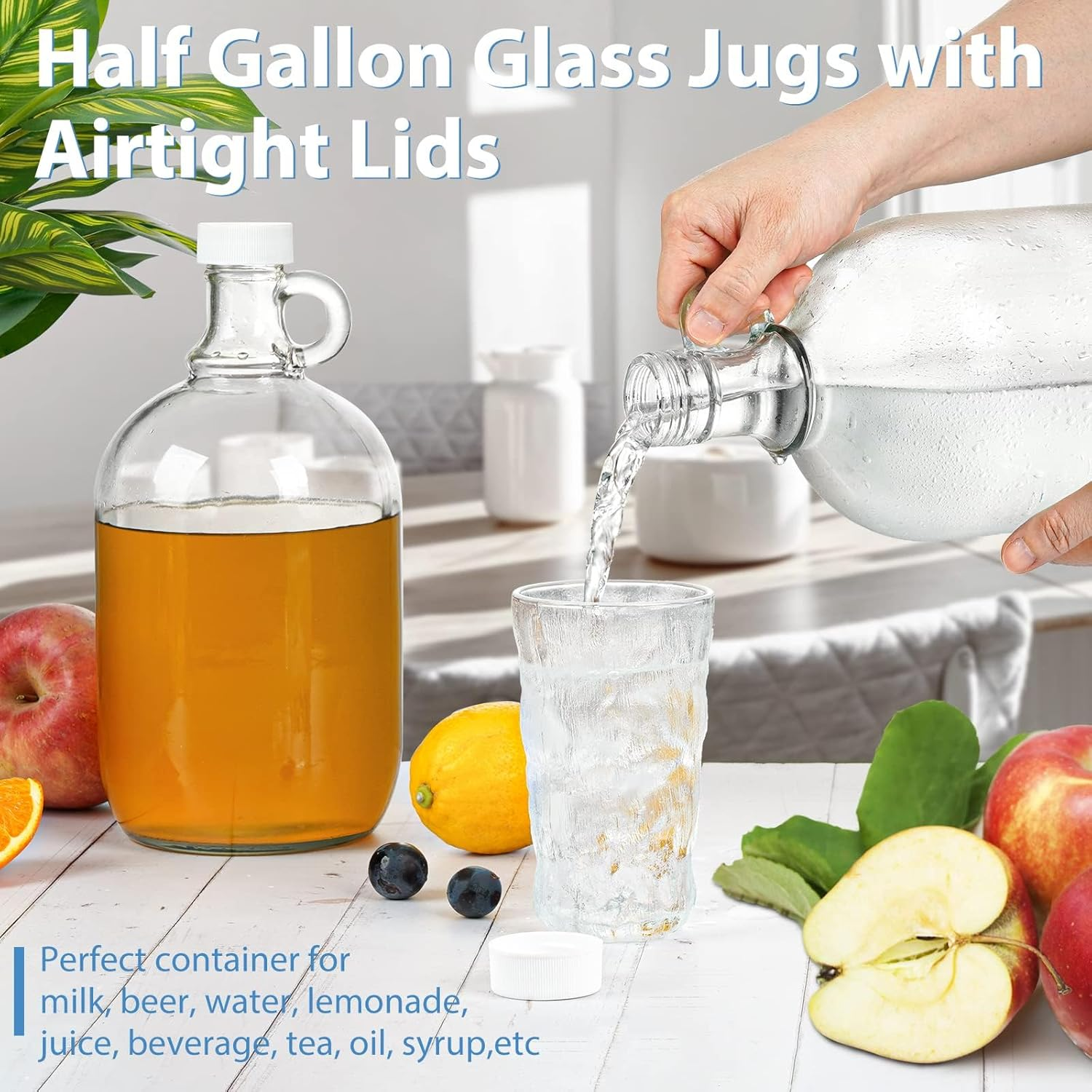 2 Pack 64 Oz Laundry Detergent Dispenser with Pump and Lid - Half Gallon Glass Pump Bottle for Laundry Soap Dispenser, Liquid Detergent, Fabric Softener Dispenser - Extra Label, Funnel image number 5