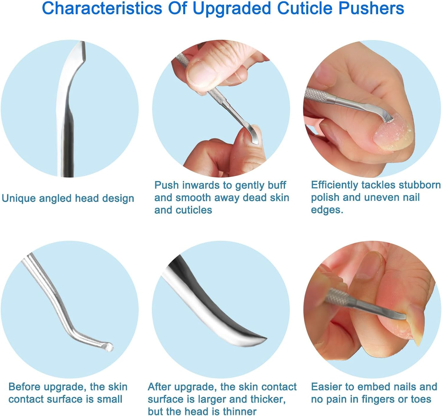 HIFAU Cuticle Pusher and Cuticle Remover Tool Set, 2PCS Premium Stainless Steel Cuticle Trimmer and Nail Polish Removal Tools Set, for Wommen image number 2