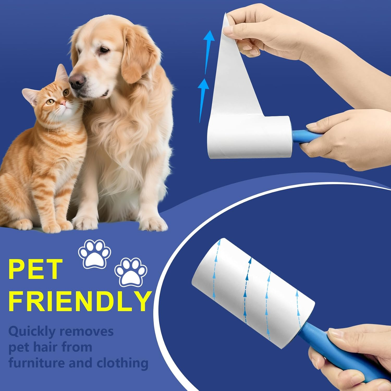 OUYOOOO Sticky Roller - 2 Upgraded Handles and 720 Pieces Extra Sticky Portable Pet Hair Remover for Car, Furniture, Bed and Carpet, Lint Roller Refill Removes Cat and Dog Hair and Dust. image number 5