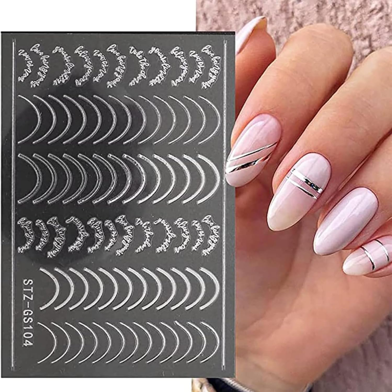 12 Sheets Line Nail Art Stickers, Rose Gold & Silver Metallic Self-Adhesive 3D Curve, Stripe, Wave Decals, French Nail Designs, Nail Art Supplies for Women & Girls image number 4