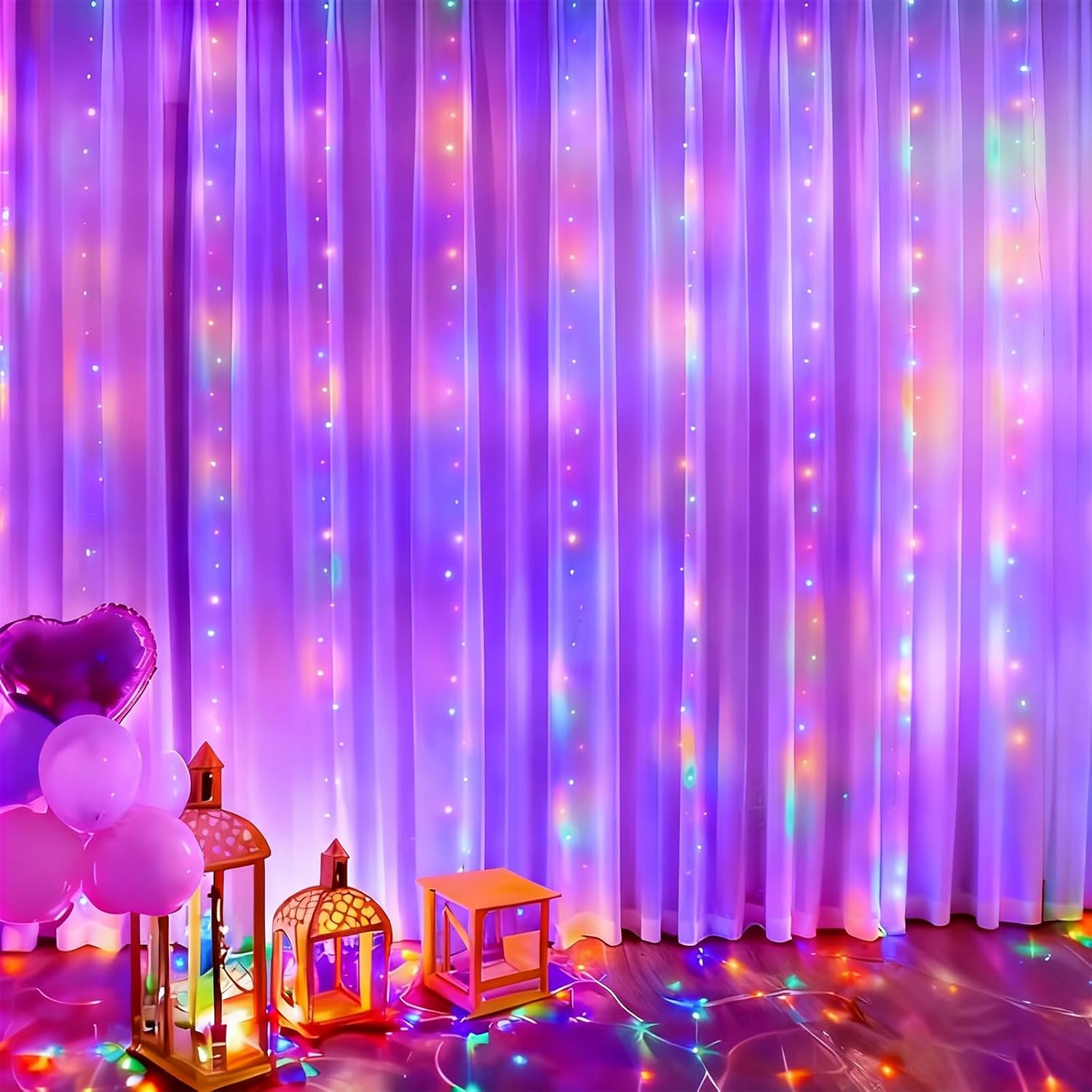 Harloon 300 LED Fairy Curtain Lights 2 Pack, 3Mx3M USB Plug-In 8 Modes Christmas Decoration, String Hanging Lights for Bedroom Backdrop Wedding Party Indoor Wall Decor, Warm White