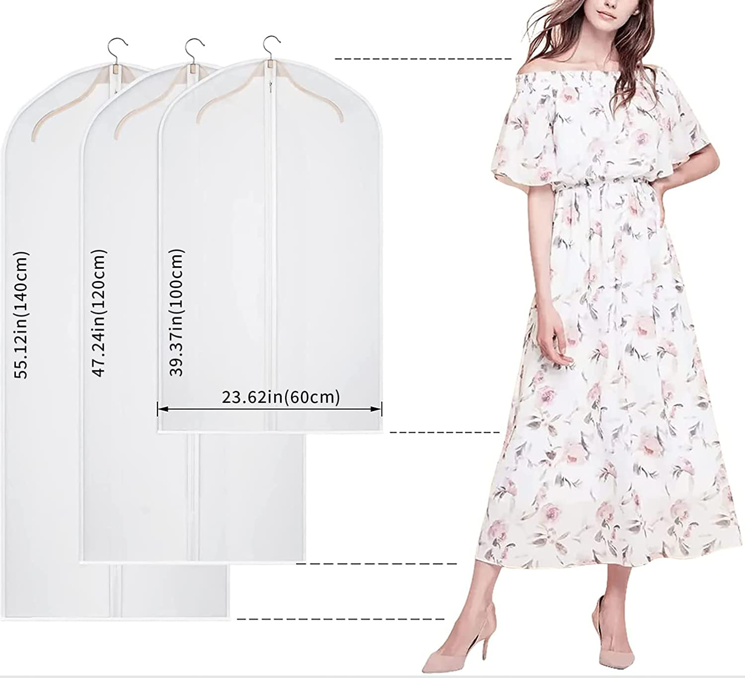 DAWNTREES Hanging Garment Bags, 12 PCS Clear Garment Bag Transparent Full Zipper Suit Bag, 60X100Cm,Clear Dust Bags,Used for Closet Clothes Storage. (12 Pack 60X100Cm) image number 1