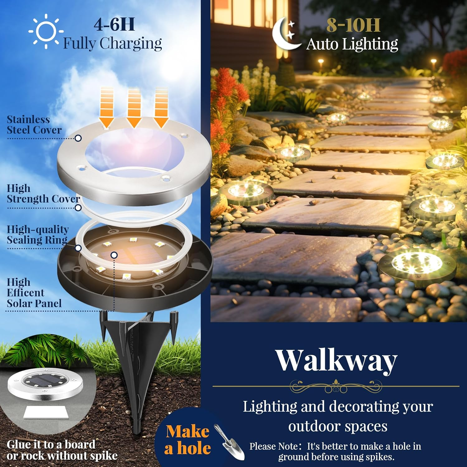 Solar Ground Lights, 12 Pack Solar Lights Outdoor Waterproof, 8 LED Solar Powered Landscape Lighting for Garden Yard Patio Driveway Pathway Walkway (Warm White) - Cold White image number 5