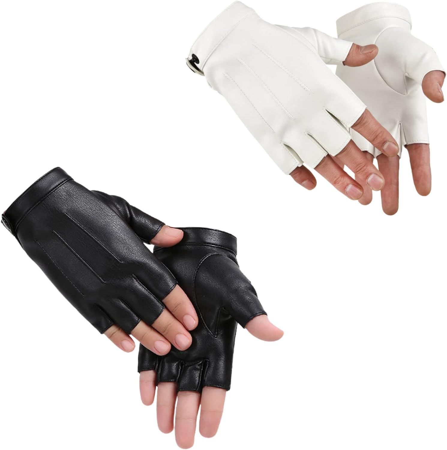XUNQUCOM 2 Pairs PU Faux Leather Half Finger Gloves Fingerless Driving Gloves for Men Women image number 5