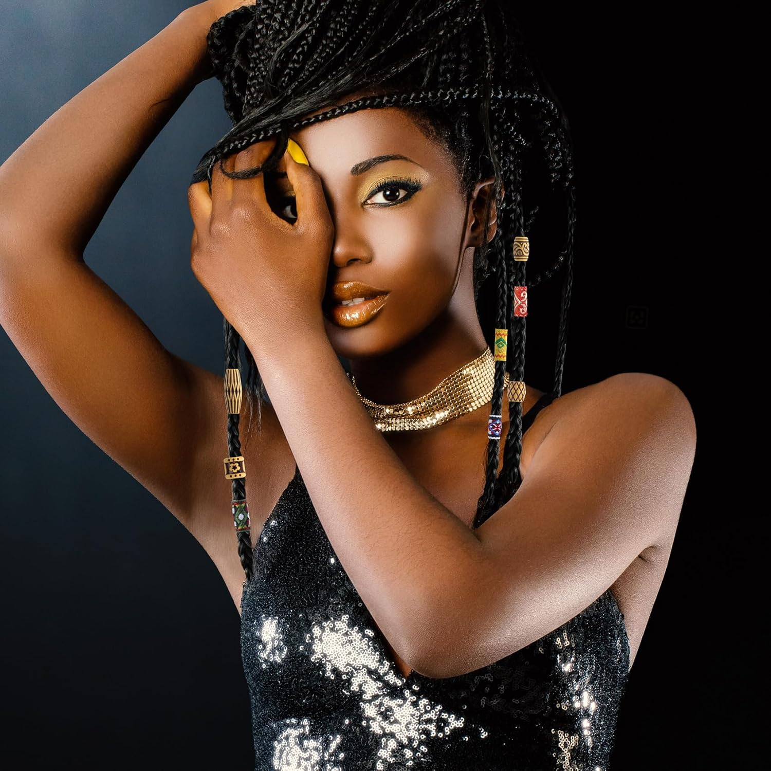 HINZIC 54 PCS Hair Jewelry Braids Fabric Dreadlock Beads Vintage Locks Hair Clips African Beads Simulation Wood Dreadlock Accessories for Halloween Costume Christmas Women Reggae of Men image number 6