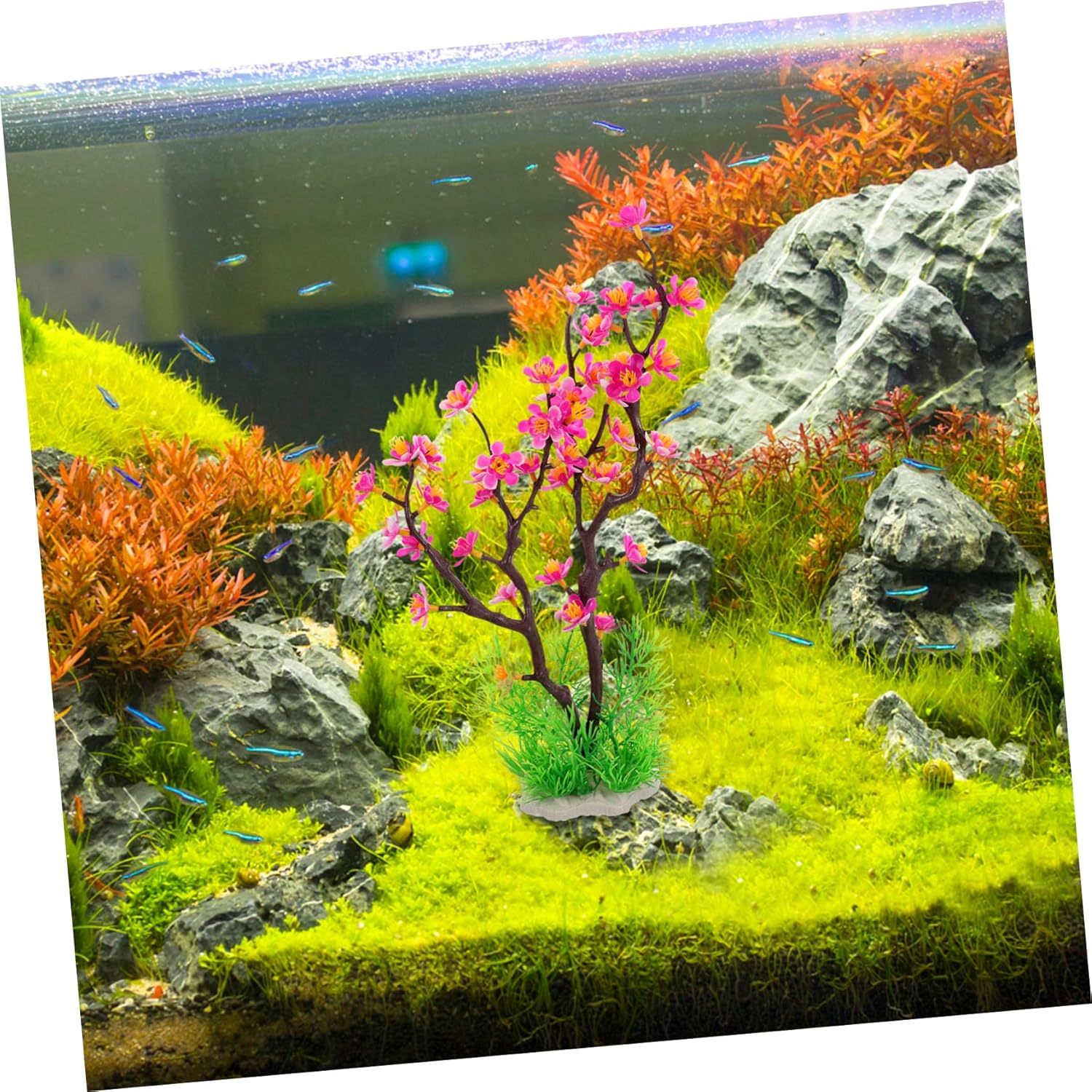 Kisangel Artificial Plum Blossom Aquarium Plants Underwater Decoration for Fish Tank Lightweight and Realistic Aquatic Plant Decoration for Home and Office Aquariums