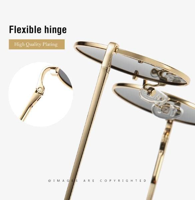 Kiduo Retro round Polarized Sunglasses for Men Women Small Circle Sunglasses John Lennon Style - Gold,Black image number 2